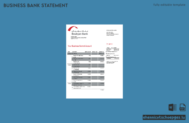 Boubyan Bank Firmenkontoauszug – Beispiel-Word- und PDF-Datei (Vorschau)